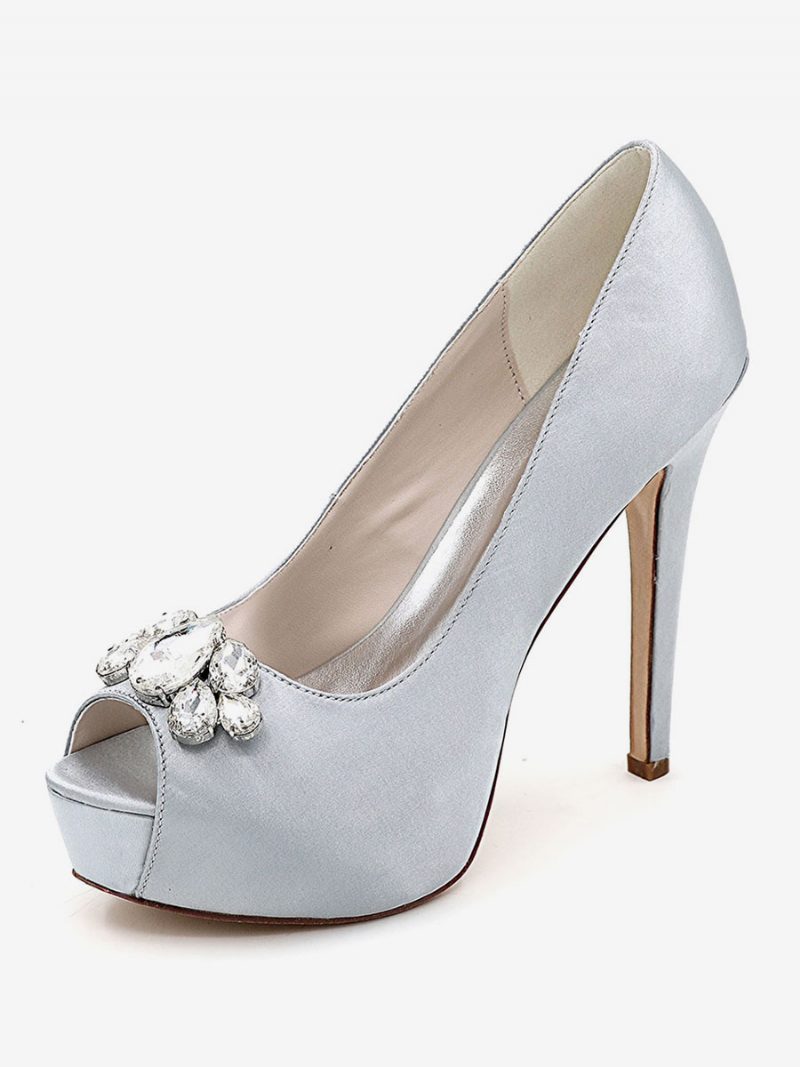 Damen-plateau-hochzeitsschuhe Peep-toe-pumps Mit Stiletto-absatz Aus Satin