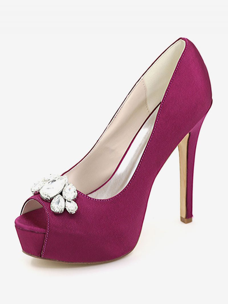 Damen-plateau-hochzeitsschuhe Peep-toe-pumps Mit Stiletto-absatz Aus Satin - Lila