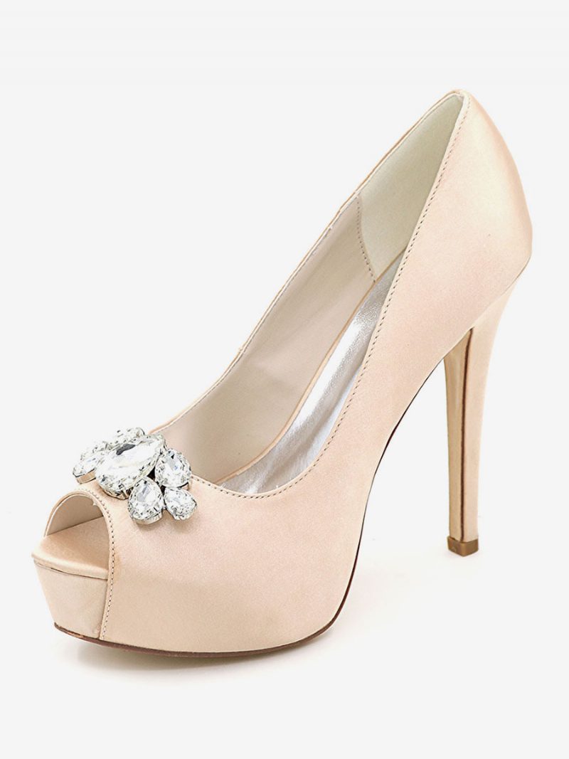 Damen-plateau-hochzeitsschuhe Peep-toe-pumps Mit Stiletto-absatz Aus Satin - Champagner