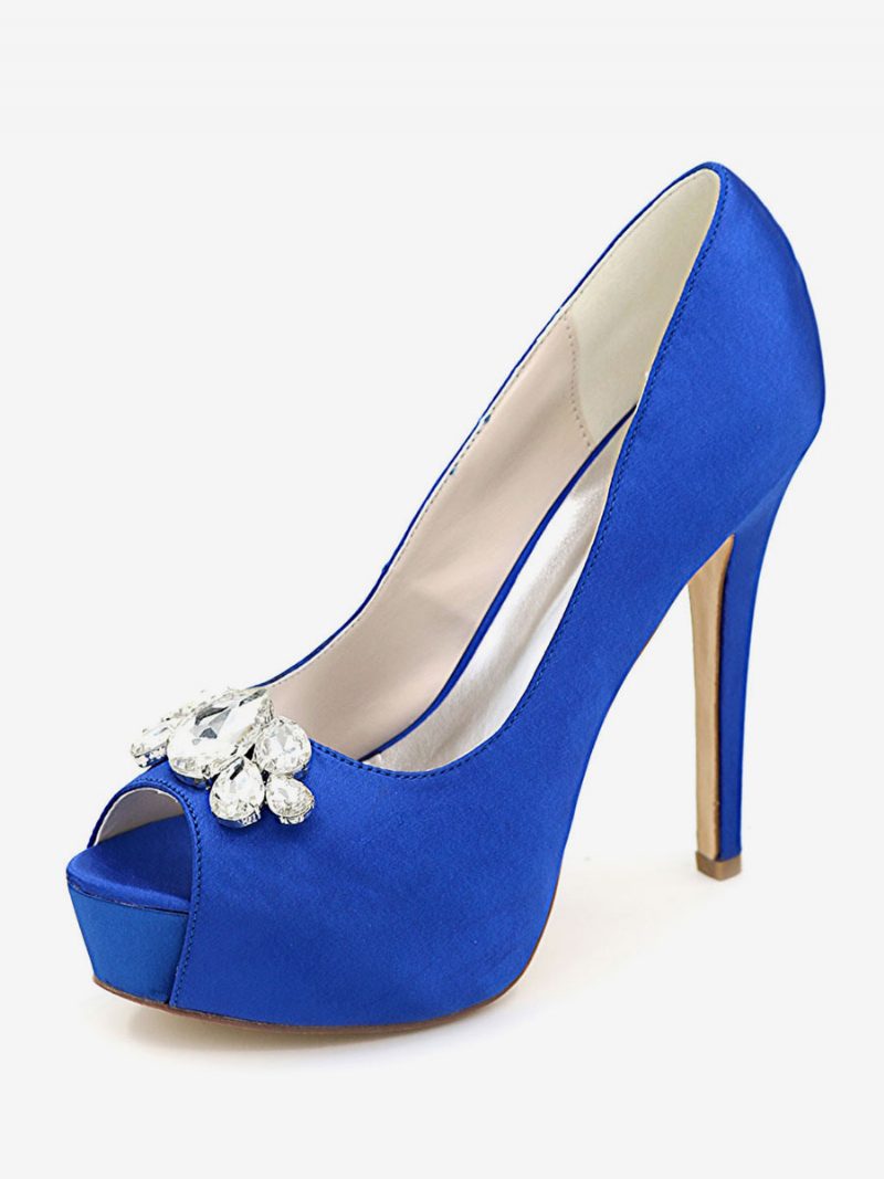 Damen-plateau-hochzeitsschuhe Peep-toe-pumps Mit Stiletto-absatz Aus Satin - Blau