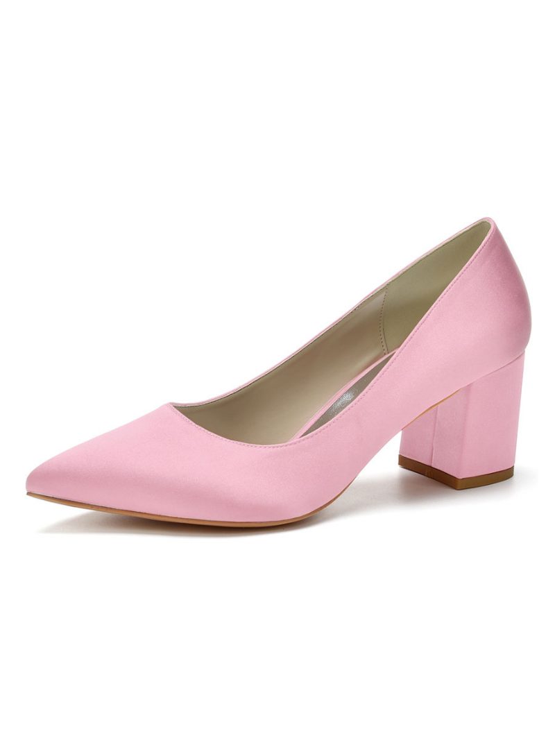 Damen-pumps Aus Satin Mit Blockabsatz Und Niedrigem Absatz