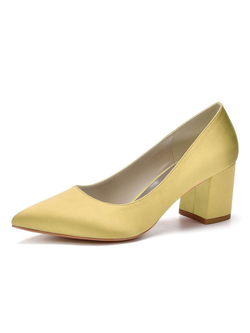 Damen-pumps Aus Satin Mit Blockabsatz Und Niedrigem Absatz - Gold