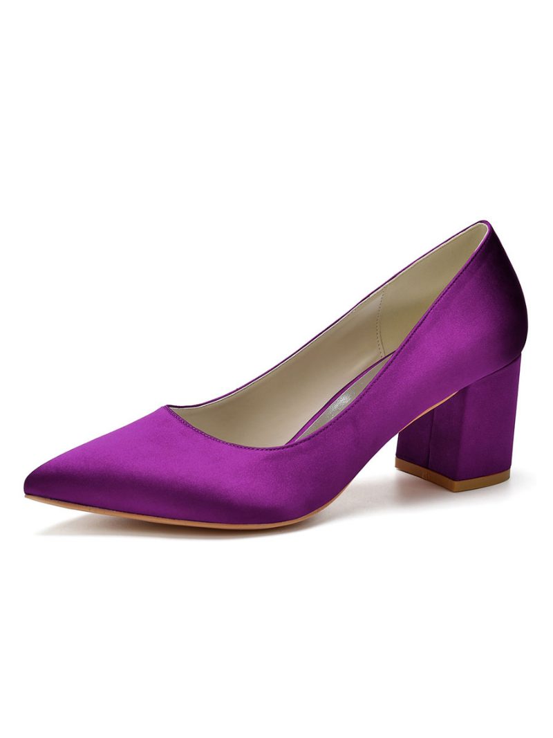 Damen-pumps Aus Satin Mit Blockabsatz Und Niedrigem Absatz - Pflaume