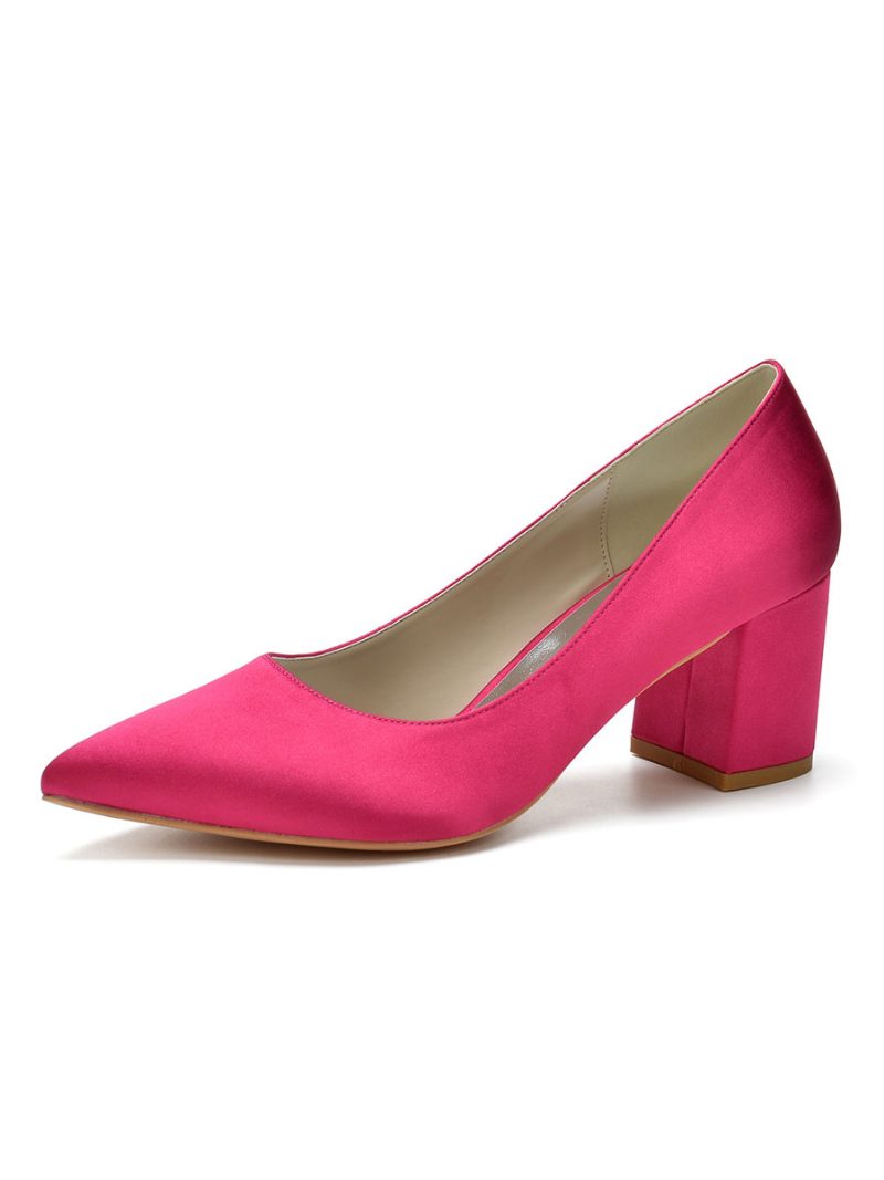 Damen-pumps Aus Satin Mit Blockabsatz Und Niedrigem Absatz - Rose