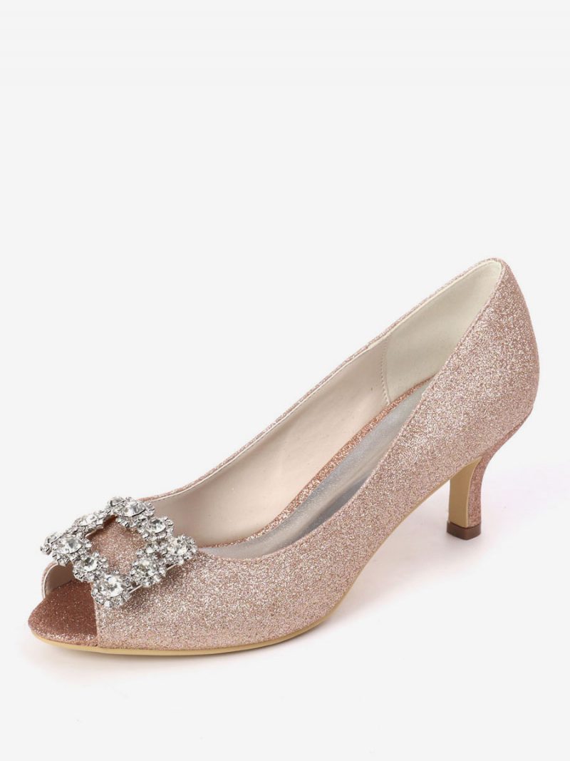 Damen-pumps Mit Strass-glitzer-kitten-heel-braut-pumps Und Peep-toe