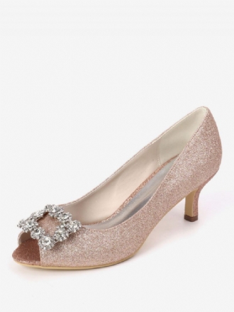 Damen-pumps Mit Strass-glitzer-kitten-heel-braut-pumps Und Peep-toe