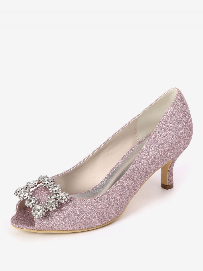 Damen-pumps Mit Strass-glitzer-kitten-heel-braut-pumps Und Peep-toe - Fuchsia Pink