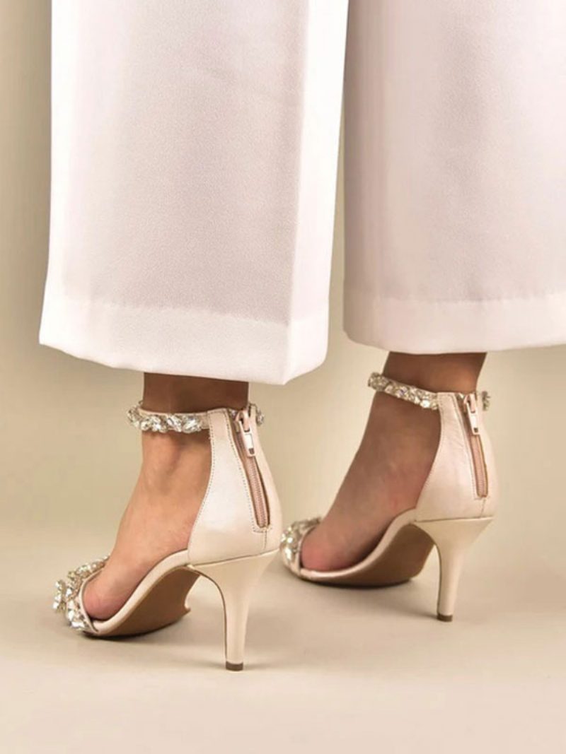 Damen-sandalen Mit Hohem Absatz Satin Aprikose Strasssteine Offene Zehenpartie Hochzeitssandalen - Hellgelb