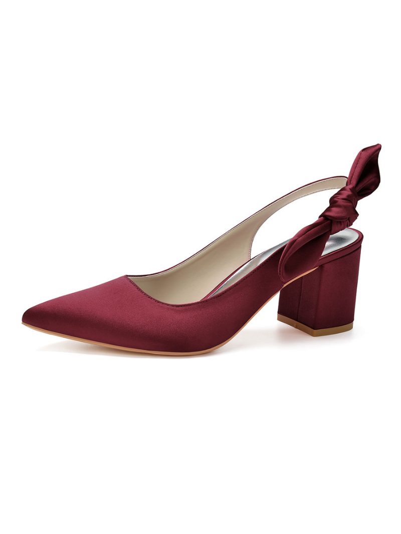 Damen-slingback-brautpumps Mit Niedrigem Absatz Aus Satin - Burgund