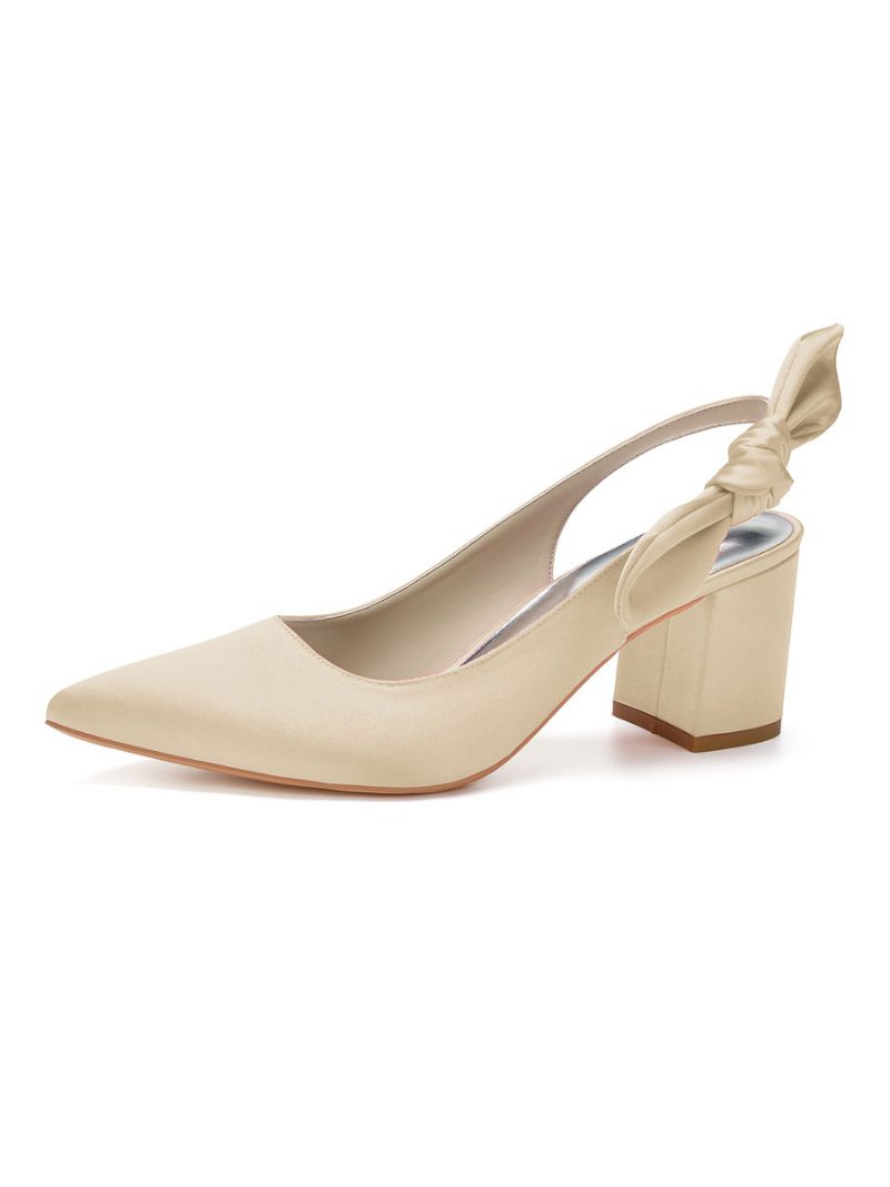 Damen-slingback-brautpumps Mit Niedrigem Absatz Aus Satin - Champagner