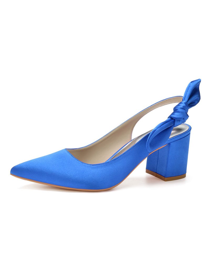 Damen-slingback-brautpumps Mit Niedrigem Absatz Aus Satin - Blau