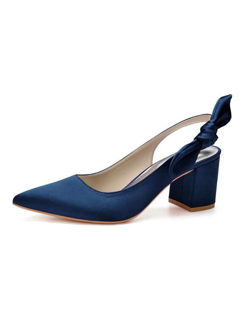 Damen-slingback-brautpumps Mit Niedrigem Absatz Aus Satin - Tiefblau