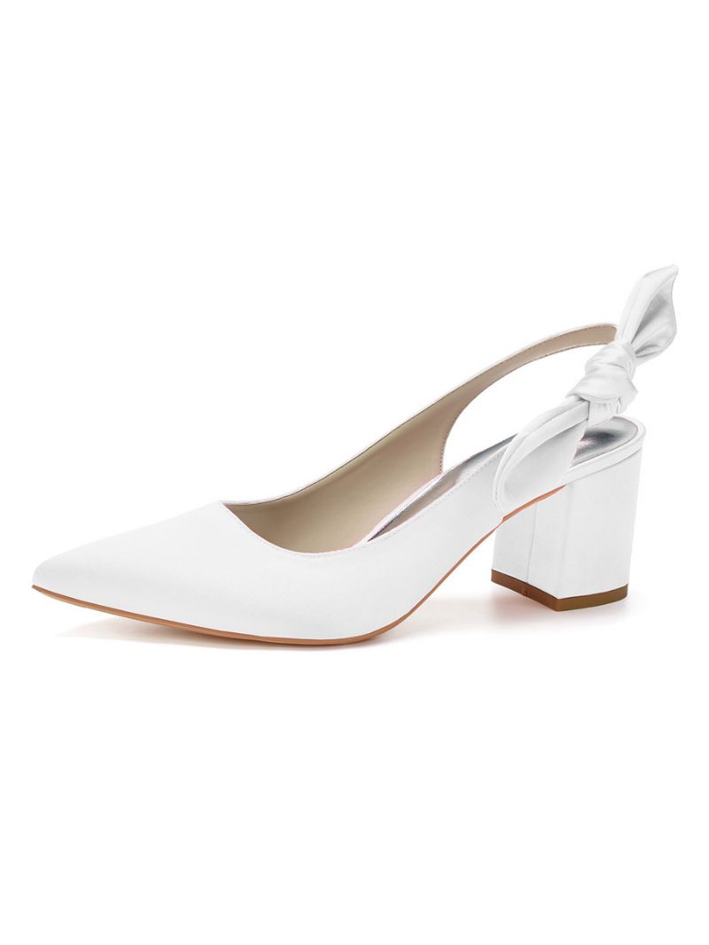 Damen-slingback-brautpumps Mit Niedrigem Absatz Aus Satin - Weiß