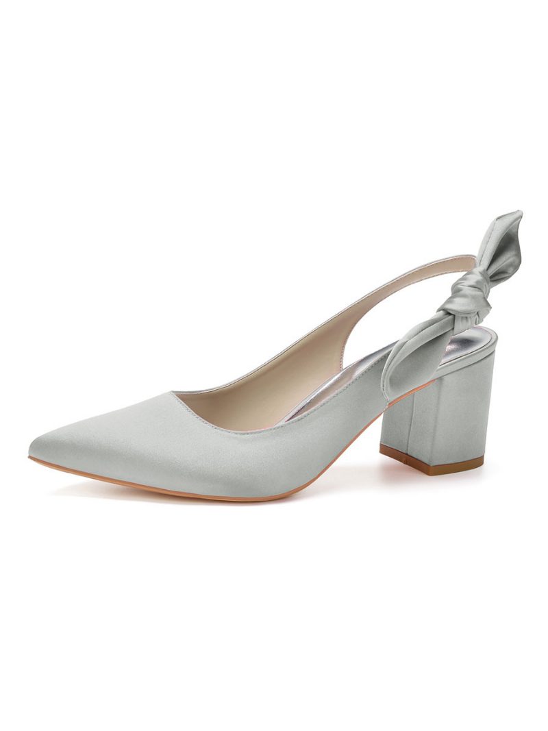 Damen-slingback-brautpumps Mit Niedrigem Absatz Aus Satin - Silber