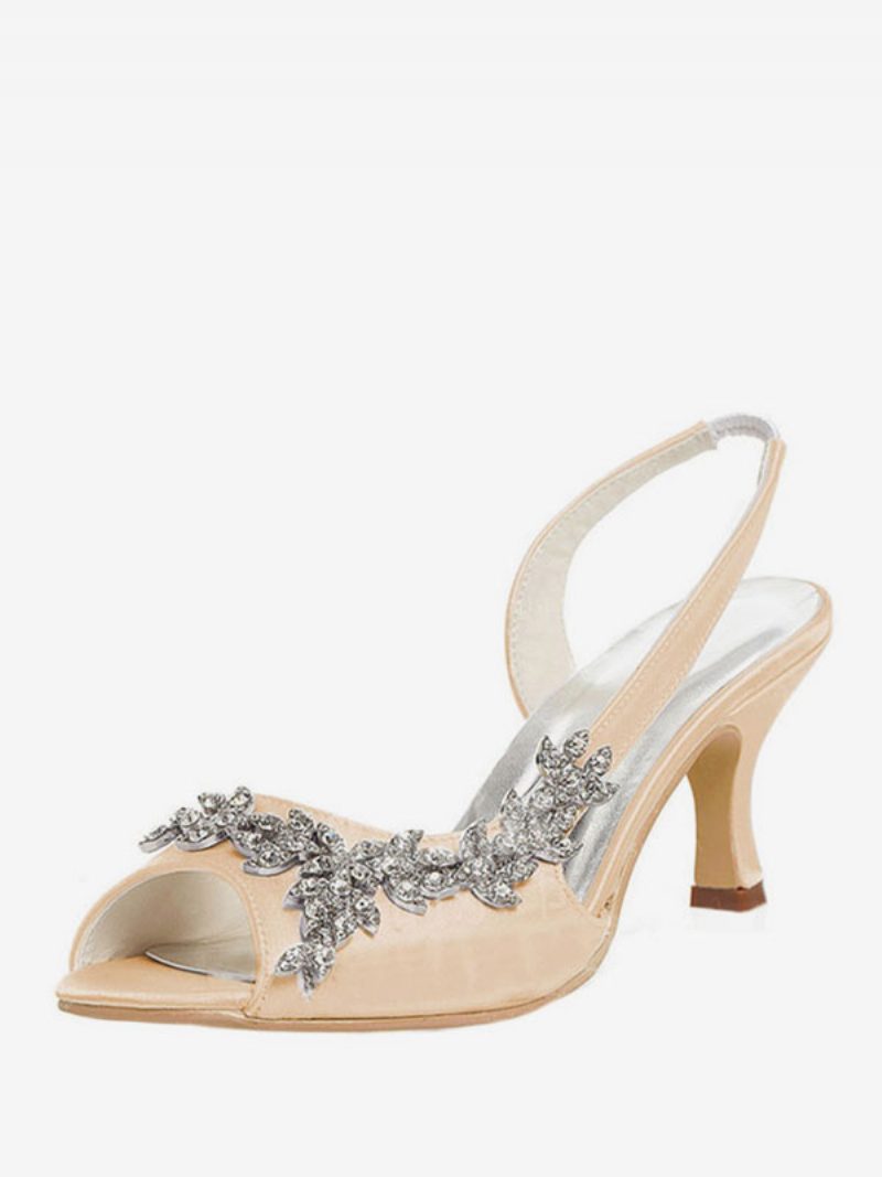 Damen-slingback-hochzeitspumps Mit Strasssteinen - Champagner