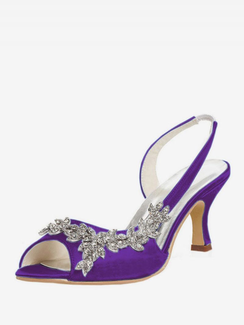 Damen-slingback-hochzeitspumps Mit Strasssteinen - Tiefviolett