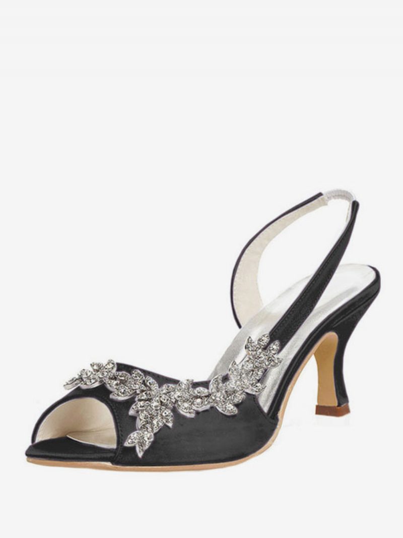 Damen-slingback-hochzeitspumps Mit Strasssteinen - Schwarz