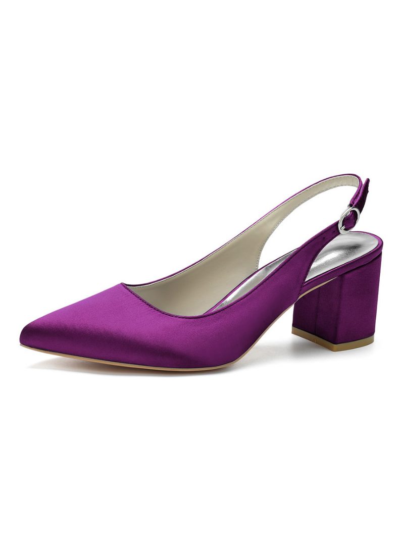 Damen-slingback-pumps Mit Blockabsatz Und Spitzer Zehenpartie - Pflaume