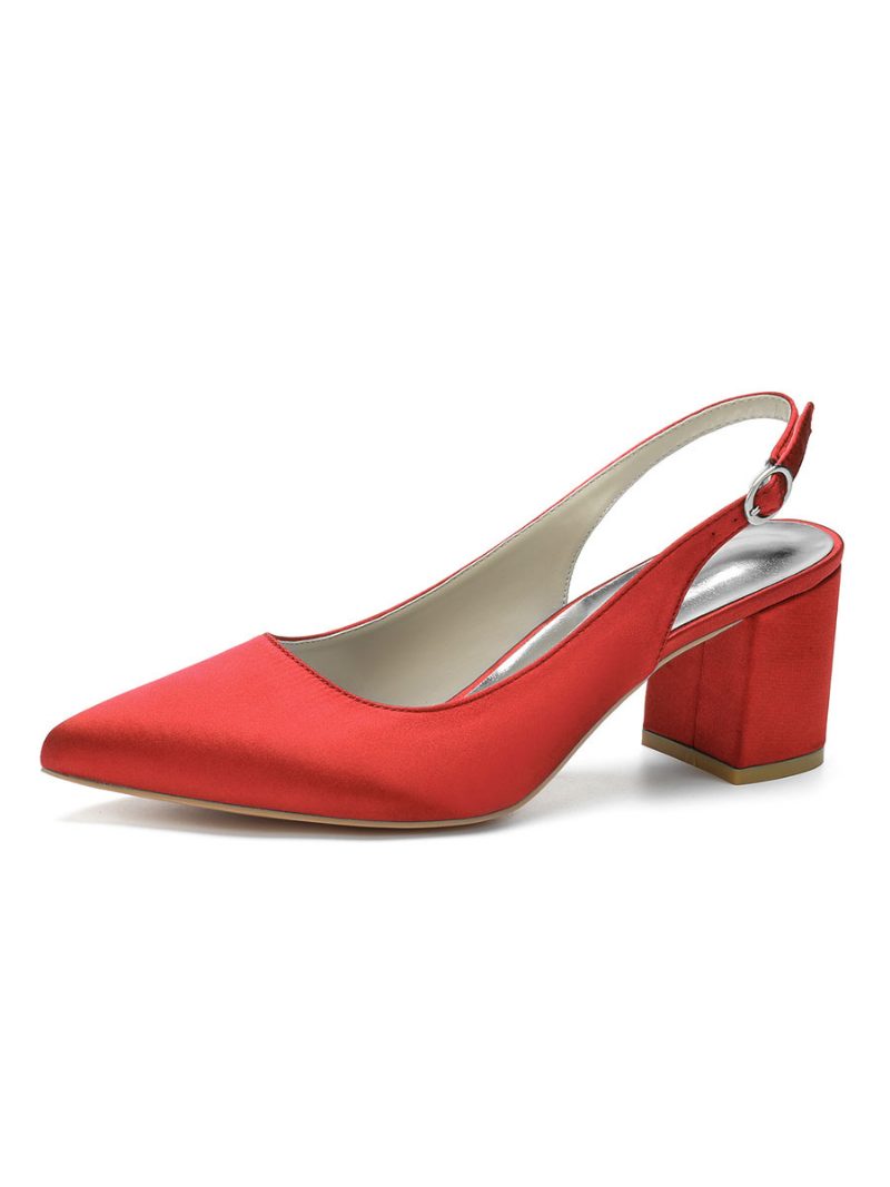 Damen-slingback-pumps Mit Blockabsatz Und Spitzer Zehenpartie - Rot