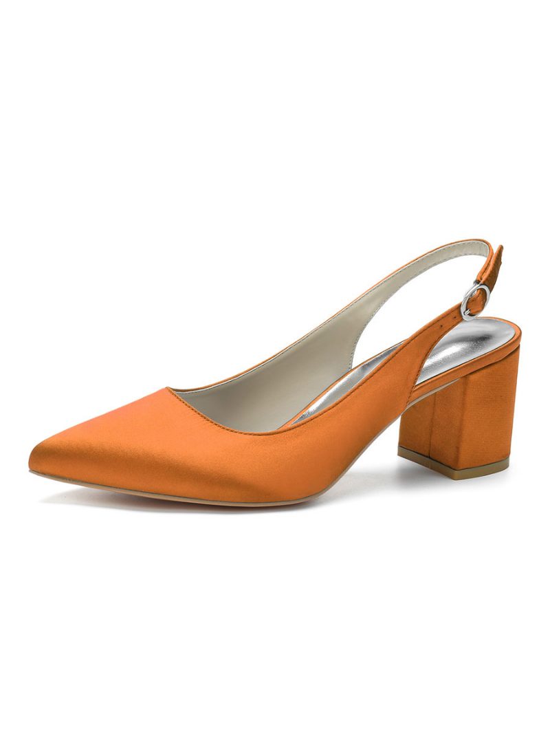 Damen-slingback-pumps Mit Blockabsatz Und Spitzer Zehenpartie - Orange