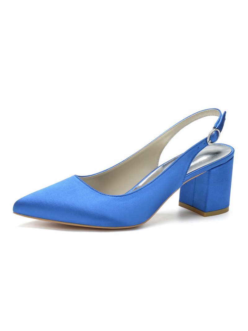 Damen-slingback-pumps Mit Blockabsatz Und Spitzer Zehenpartie - Blau