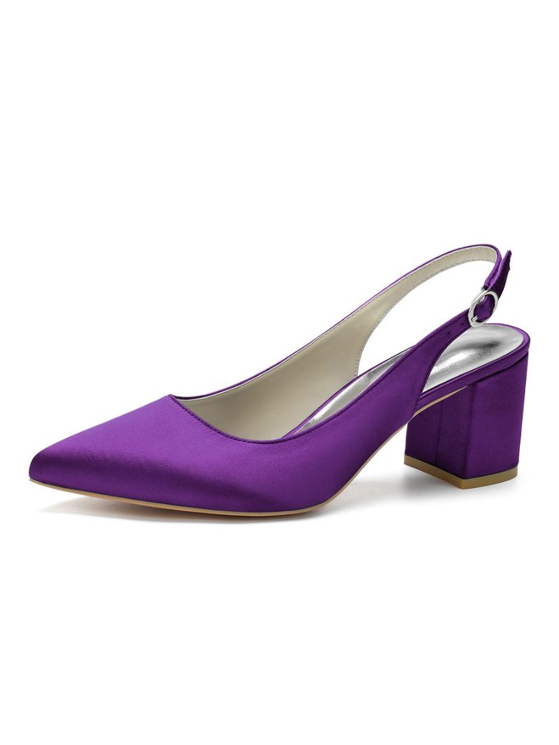 Damen-slingback-pumps Mit Blockabsatz Und Spitzer Zehenpartie - Tiefviolett