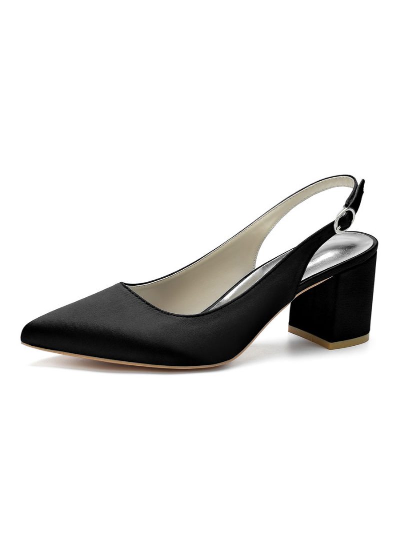 Damen-slingback-pumps Mit Blockabsatz Und Spitzer Zehenpartie - Schwarz