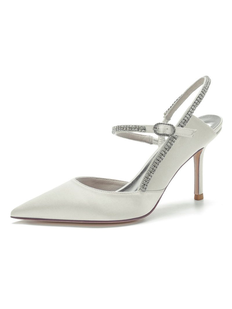 Damen-slingback-pumps Mit Strass Und Absatz Brautschuhe - Elfenbein