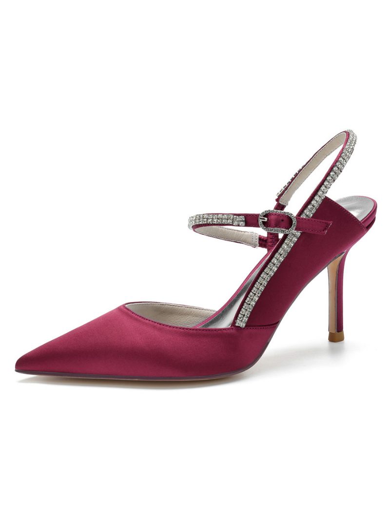 Damen-slingback-pumps Mit Strass Und Absatz Brautschuhe - Burgund