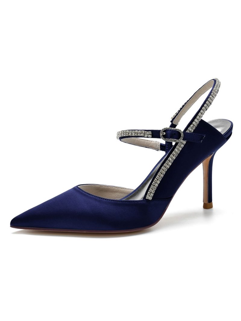 Damen-slingback-pumps Mit Strass Und Absatz Brautschuhe - Tiefblau