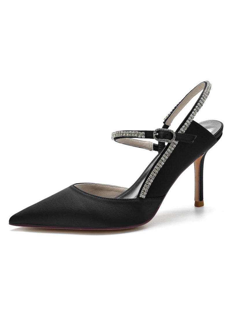 Damen-slingback-pumps Mit Strass Und Absatz Brautschuhe - Schwarz