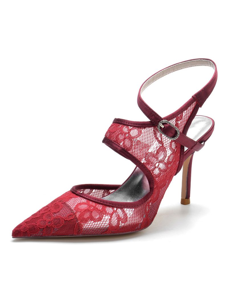 Damen-spitzen-brautschuhe Mit Slingback-absätzen - Burgund