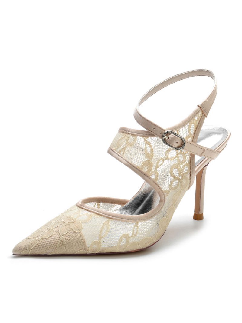 Damen-spitzen-brautschuhe Mit Slingback-absätzen - Champagner