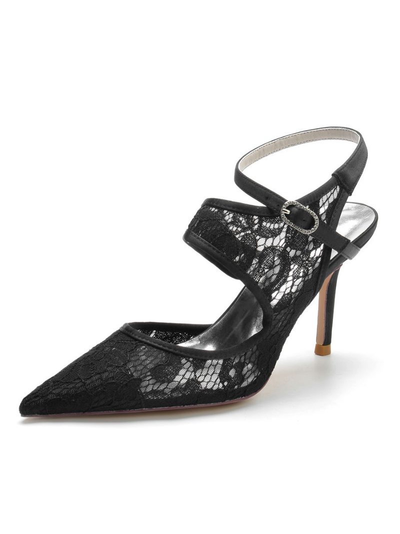 Damen-spitzen-brautschuhe Mit Slingback-absätzen - Schwarz