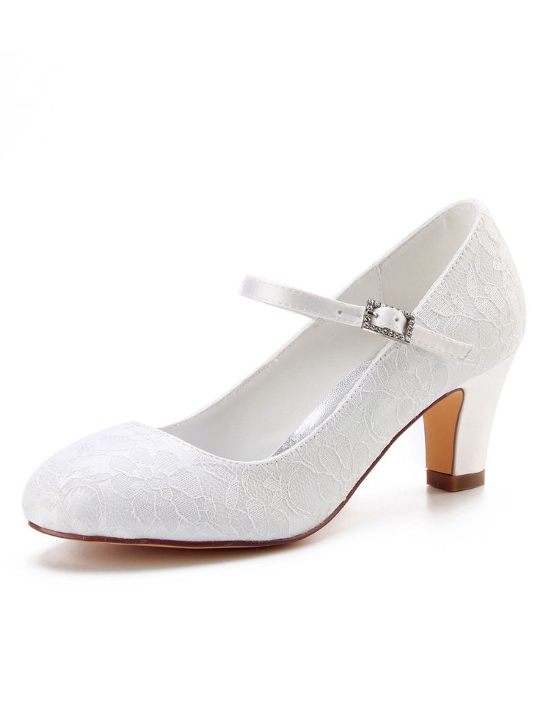 Damen Vintage Hochzeitsschuhe Spitze Runde Zehen Schnalle Detail Brautschuhe Mutter Der Braut Schuhe