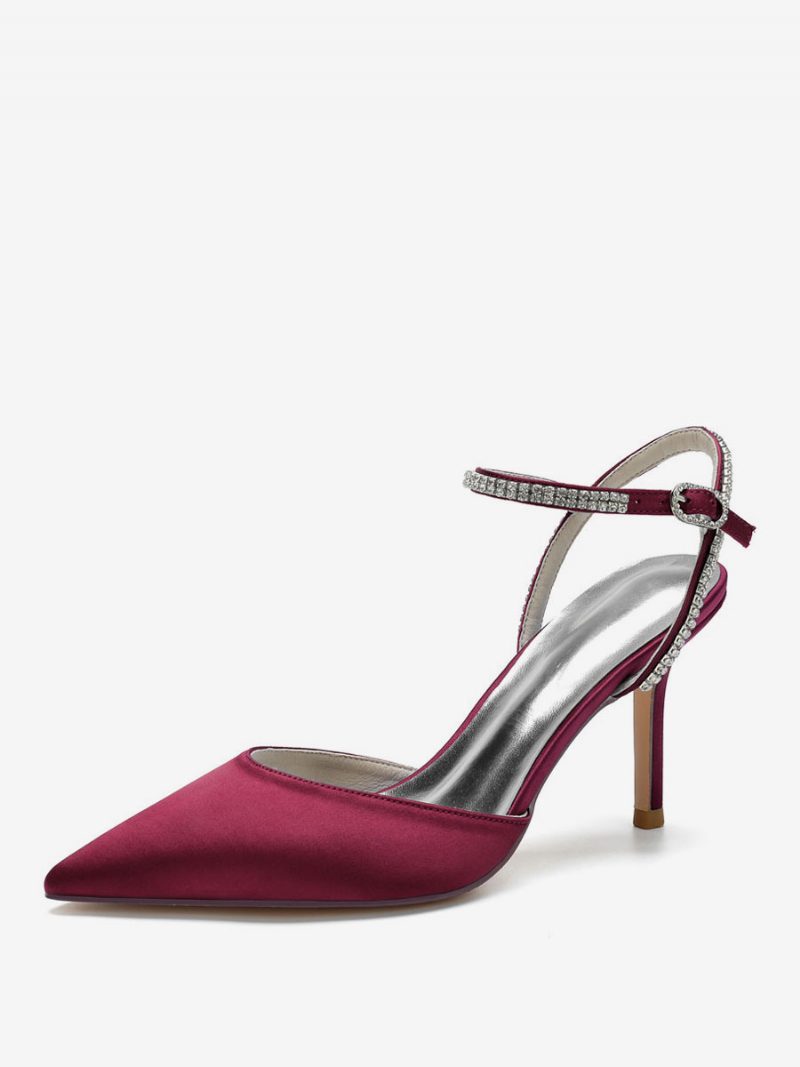 Flache Braut-mules Für Damen Mit Verdrehtem Strass-riemen - Burgund