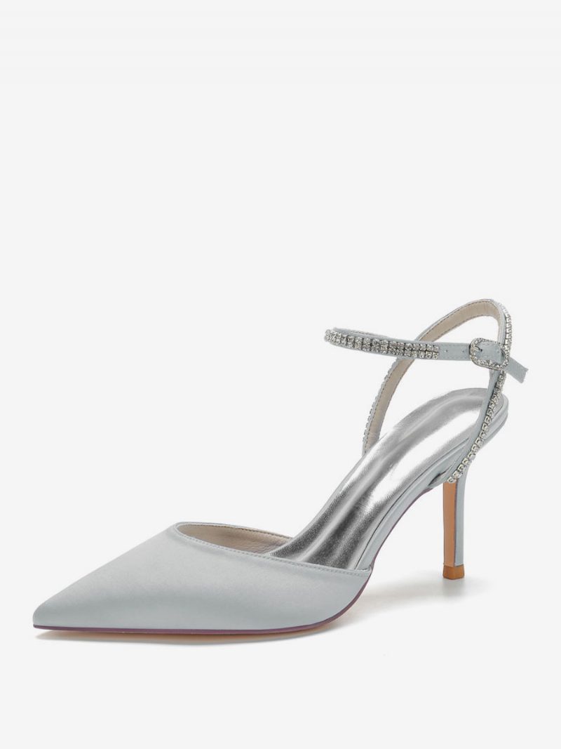 Flache Braut-mules Für Damen Mit Verdrehtem Strass-riemen - Silber