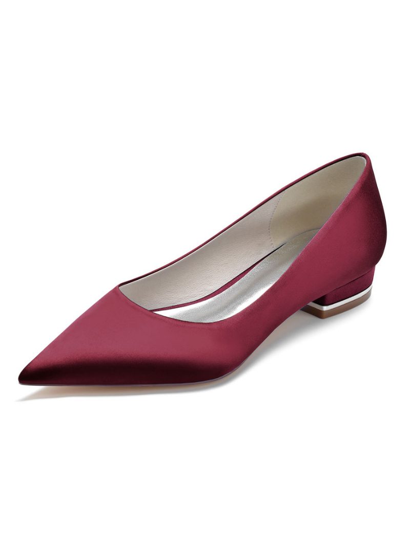 Flache Brautpumps Für Damen Aus Satin - Burgund