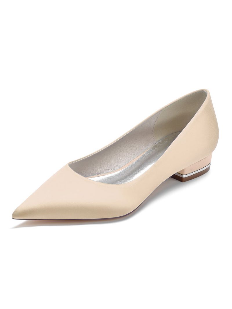 Flache Brautpumps Für Damen Aus Satin - Champagner