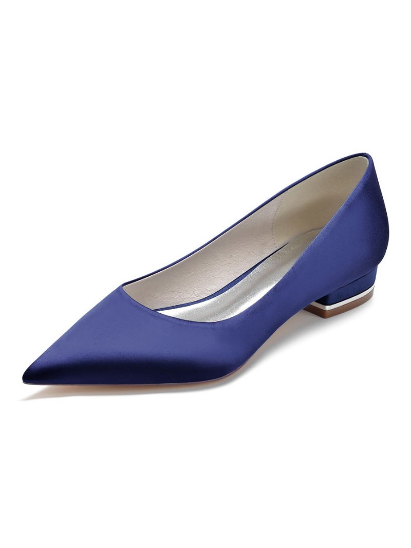 Flache Brautpumps Für Damen Aus Satin - Tiefblau