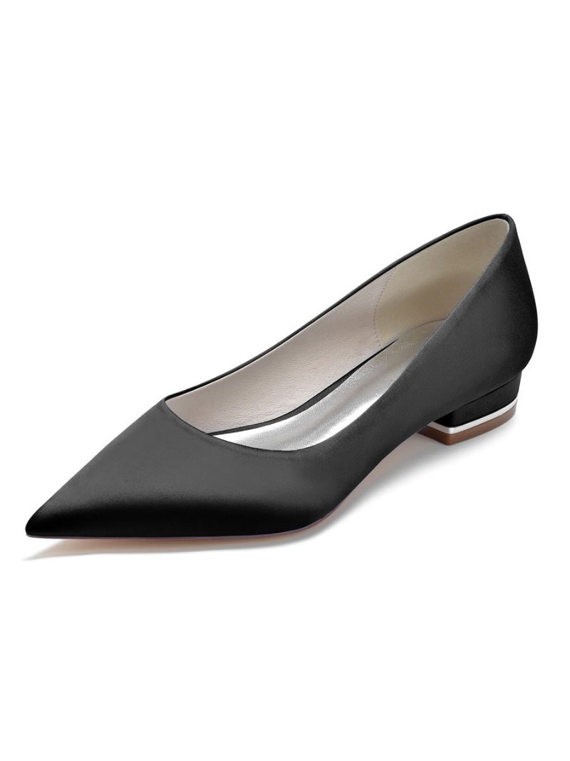 Flache Brautpumps Für Damen Aus Satin - Schwarz