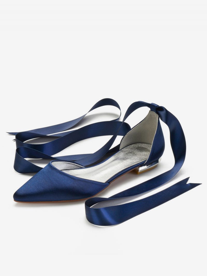 Flache Damen-brautschuhe Mit Riemchen - Tiefblau