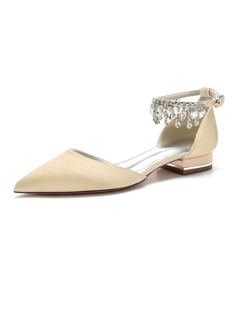 Flache Damen-brautschuhe Mit Strasssteinen - Champagner