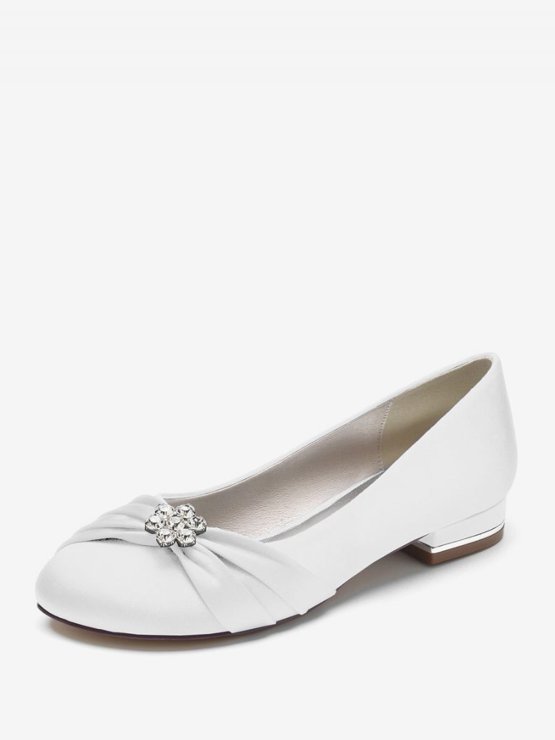 Flache Damen-hochzeitsschuhe Aus Satin Mit Runder Zehenpartie Und Strasssteinen. Schuhe Für Die Brautmutter