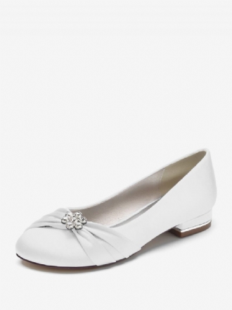 Flache Damen-hochzeitsschuhe Aus Satin Mit Runder Zehenpartie Und Strasssteinen. Schuhe Für Die Brautmutter