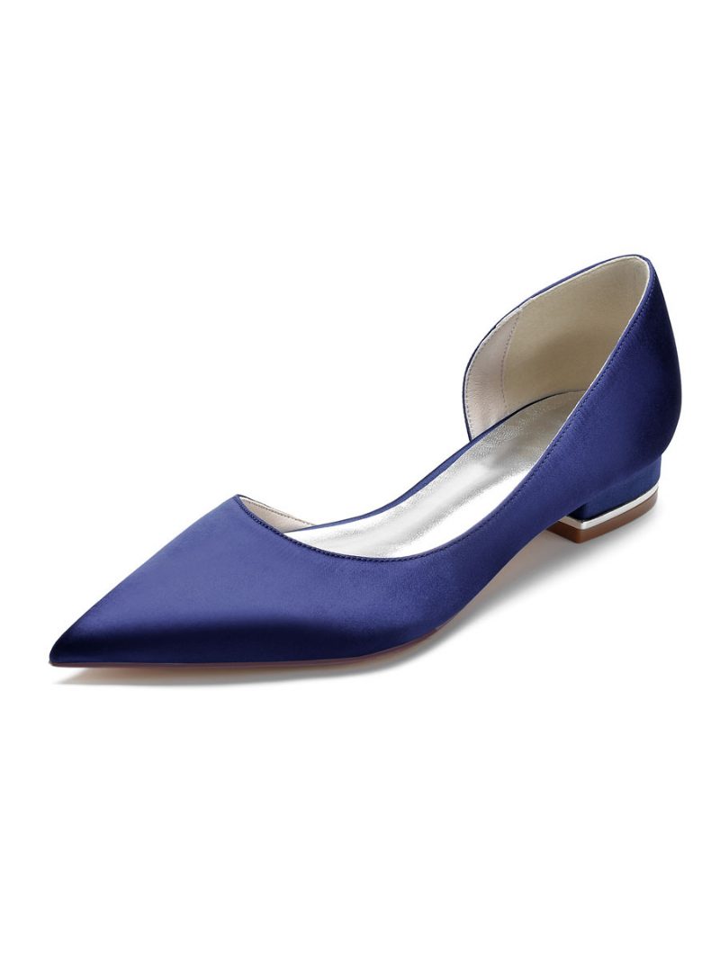 Flache Dorsay-brautschuhe Für Damen Aus Satin - Tiefblau