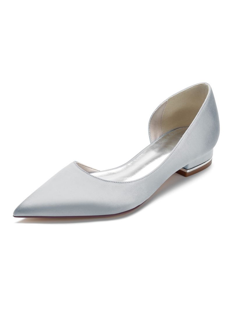 Flache Dorsay-brautschuhe Für Damen Aus Satin - Silber