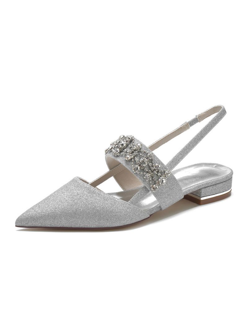 Flache Slingback-brautschuhe Mit Strasssteinen Für Damen - Silber