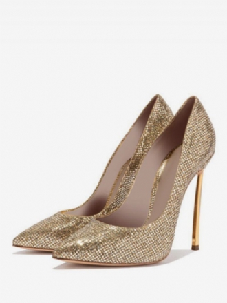 Glitzernde Goldene Abendpumps Für Damen Ballabsätze