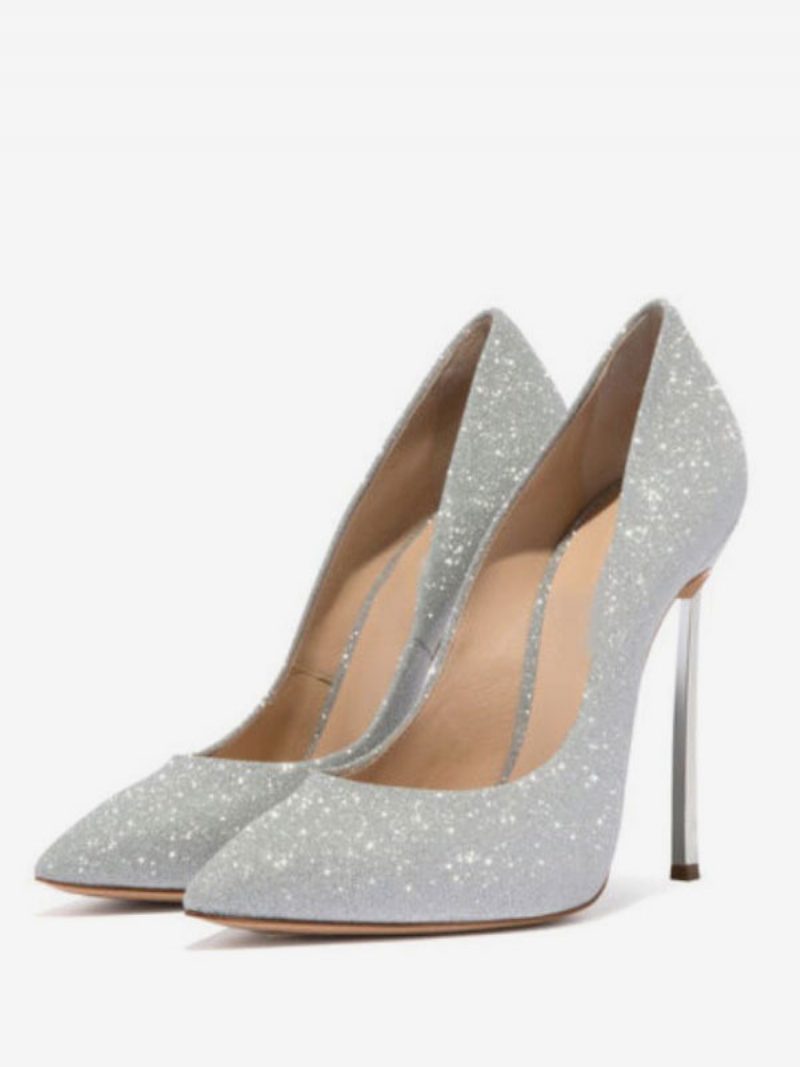 Glitzernde Pumps Mit Hohem Absatz Für Damen Abschlussballschuhe Silberne Heimkehrschuhe